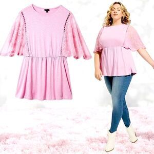 Torrid Mauve Pink Crew Neck Knit Lace Dolman Sleeve
Babydoll Top Size 1 1XL
